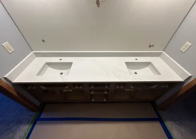 double vanity white stone countertop installation viking wi