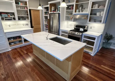 kitchen remodel white stone island and counters trimbelle wi