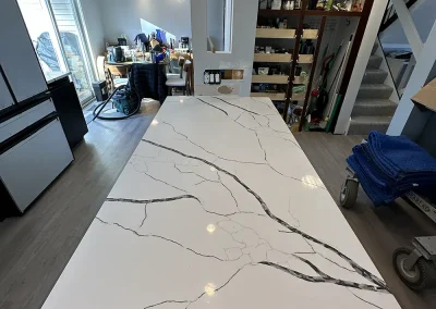 large kitchen island white quartz black veins withrow mn