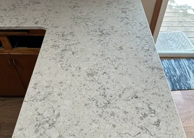 speckled white stone kitchen peninsula little canada