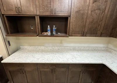 white stone countertop under open shelving lexington mn